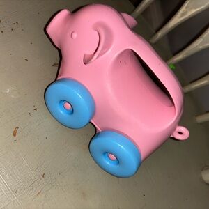 Pink Elephant Push Toy with Blue Wheels